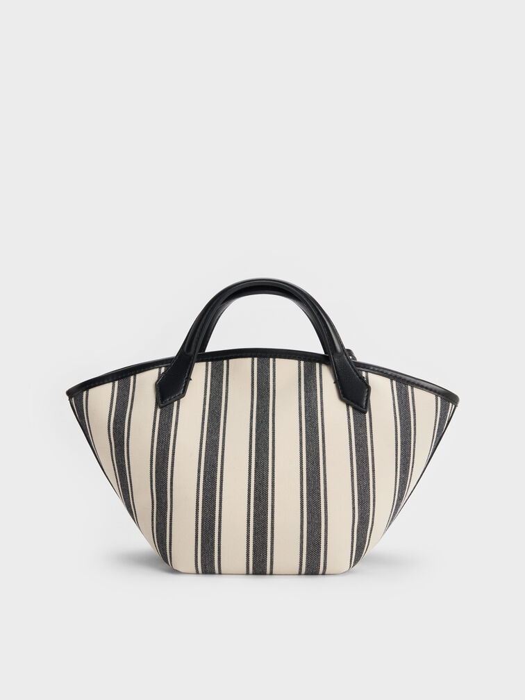 Mini Ivanna Canvas Striped Tote Bag, Noir, hi-res