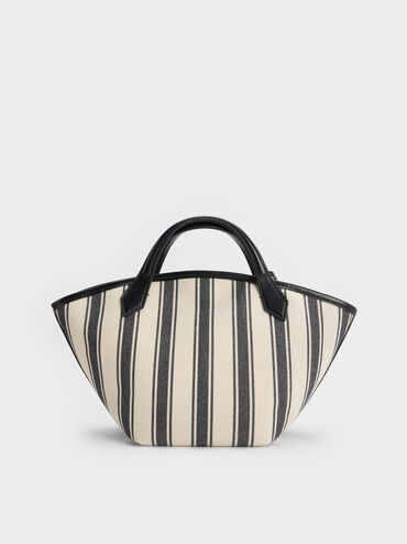 Mini Ivanna Canvas Striped Tote Bag, Noir, hi-res