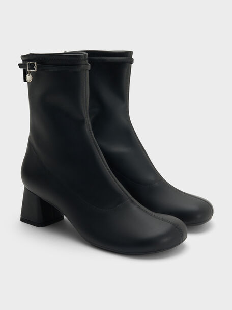 Belted Block-Heel Ankle Boots, Black, hi-res