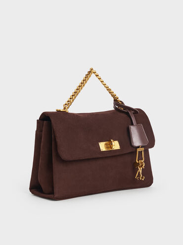 Kerry Recycled Suede Chain-Handle Crossbody Bag, Espresso Brown, hi-res