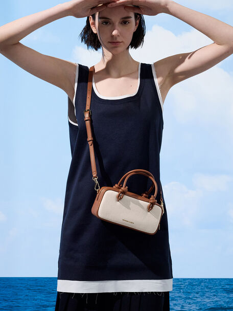 Sammie Canvas Knotted-Handle Boxy Bag, Taupe Canvas, hi-res