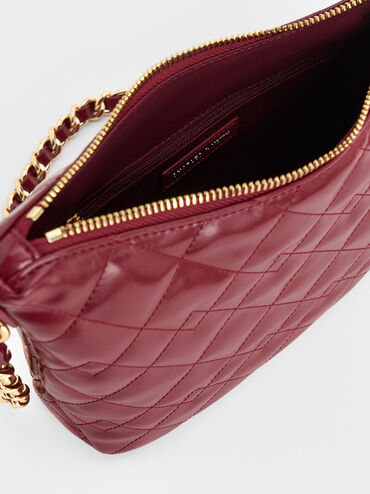 Duo Quilted Slouchy Hobo Bag, Burgundy, hi-res