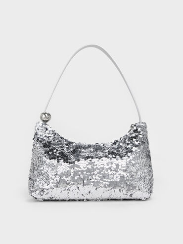 Jesmyn Sequinned Two-Way Bag, Silver, hi-res