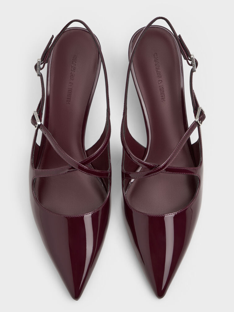 Pauline Patent Crossover Slingback Kitten Heels, Maroon, hi-res
