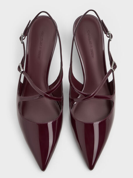Pauline Patent Crossover Kitten Heels, Maroon, hi-res