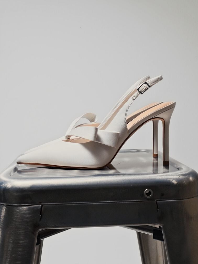 Satin Pleated-Strap Slingback Pumps, Light Grey, hi-res