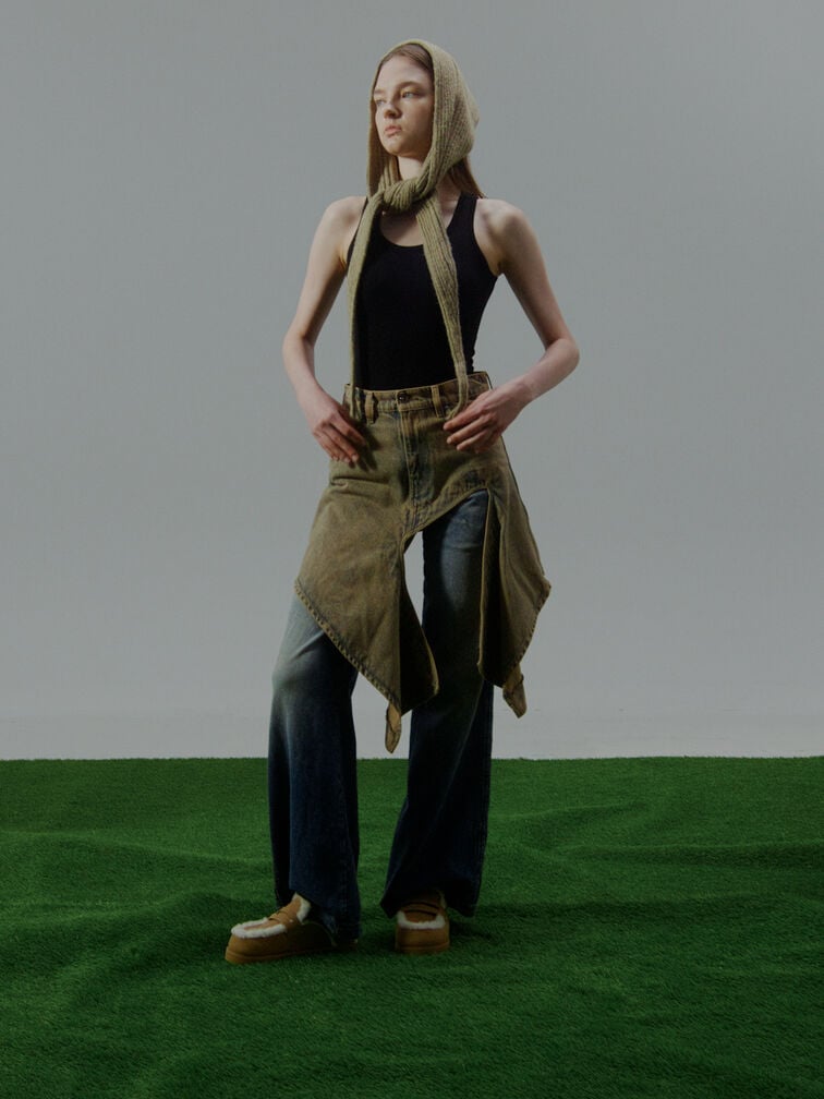 Recycled-Fur Flatform Mules, Sand, hi-res