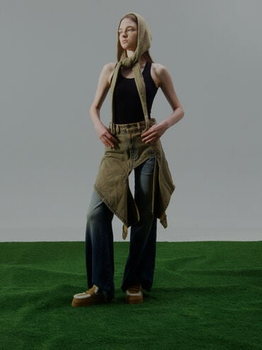 Recycled-Fur Flatform Mules, Sand, hi-res