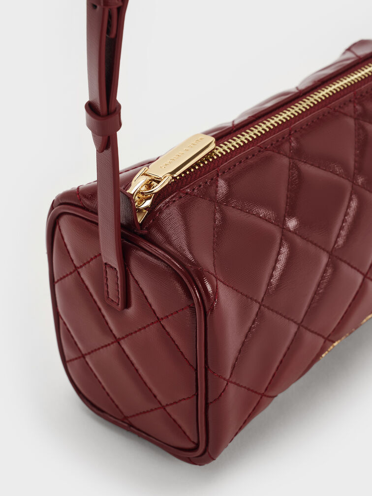 Janie Quilted Shoulder Bag, Burgundy, hi-res