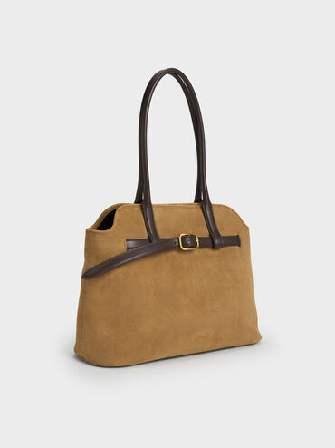 Victoria Recycled Suede Belted Trapeze Tote Bag, Sahara Sand, hi-res