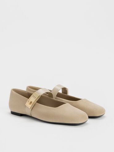 Lando Faux Suede Mary Jane Flats, Beige, hi-res