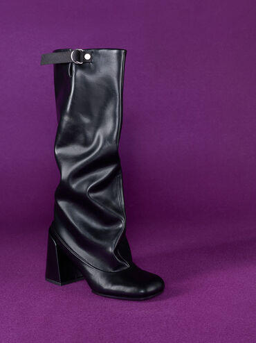 Robbie Side-Buckle Block-Heel Knee-High Boots, Black, hi-res