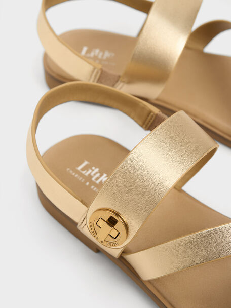 Girls' Yara Strappy Sandals, Gold2, hi-res