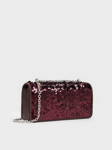 Paffuto Sequinned Wallet On Chain, Burgundy, hi-res