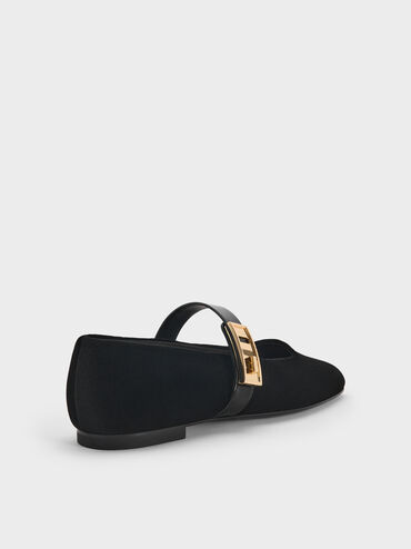 Lando Velvet Metallic-Buckle Mary Jane Flats, Black Textured, hi-res