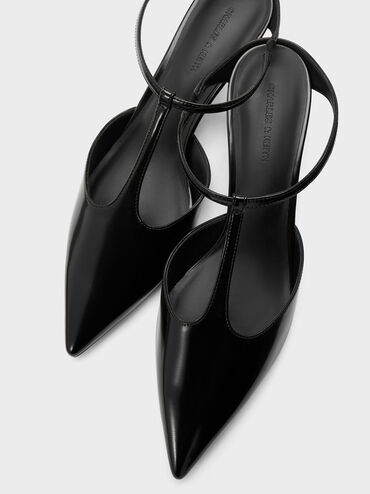 T-Bar Pointed-Toe Kitten-Heel Mules, Black Box, hi-res