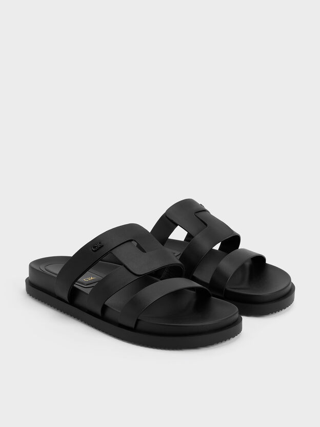 Petina Leather Flatform Sandals, Black, hi-res