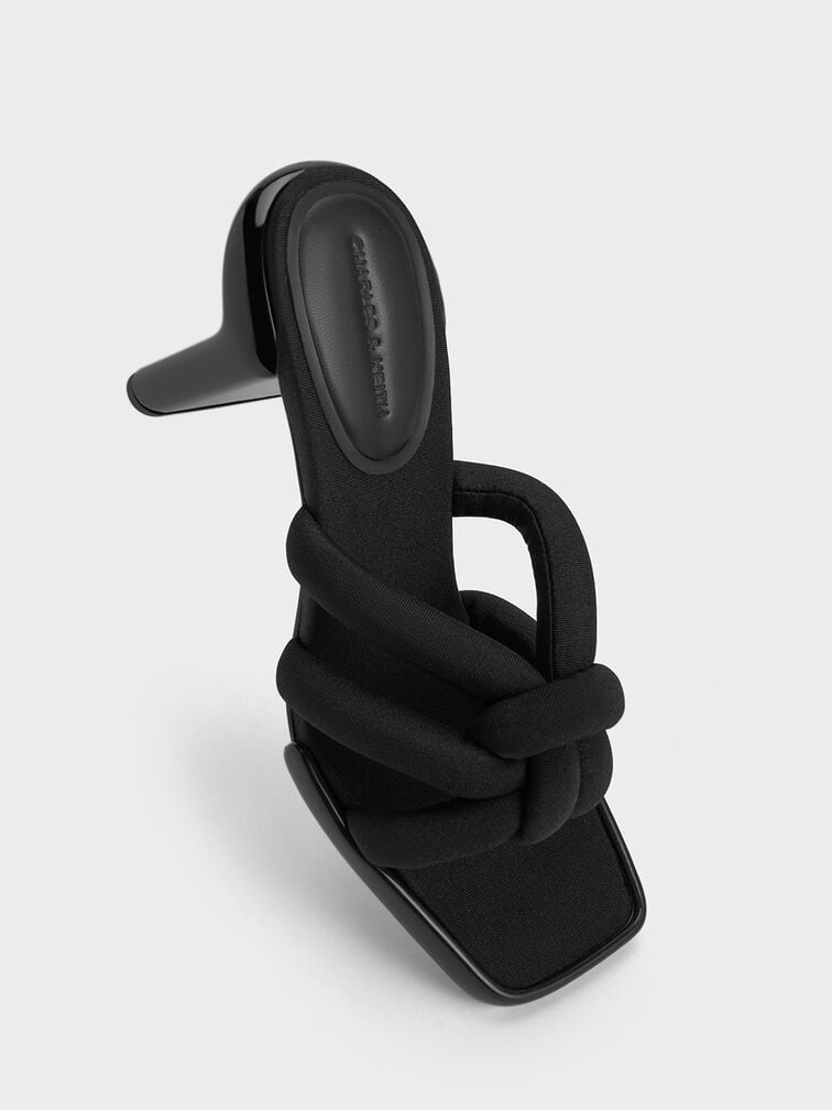 Toni Knotted Puffy-Strap Mules, Black Textured Toni Knotted Puffy-Strap Mules, Black Textured, hi-res