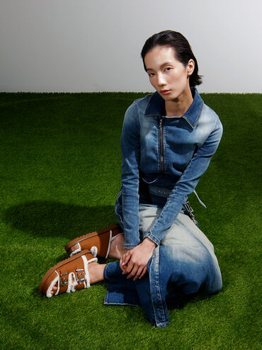 Hannah Furry Buckled Double-Strap Sandals, Brown, hi-res