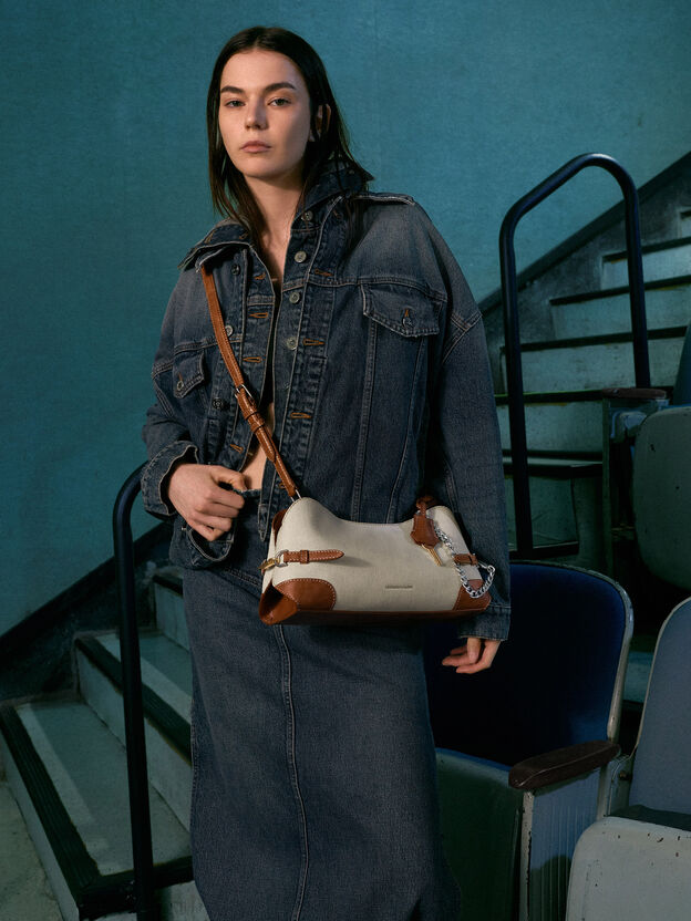 Delfina Canvas Chain Side-Belt Shoulder Bag, Multi, hi-res