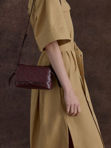 Ivette Woven Crossbody Bag, Wineberry Red, hi-res