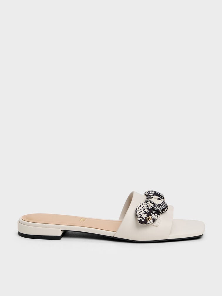 Tayari Leather Printed-Strap Slide Sandals, Chalk, hi-res