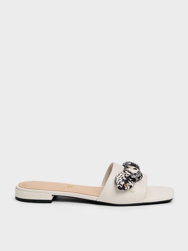 Tayari Leather Printed-Strap Slide Sandals, Chalk, hi-res
