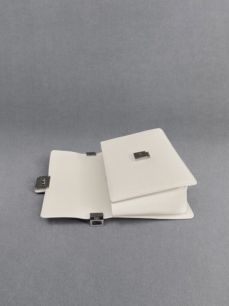 Leather Shoulder Bag, White, hi-res