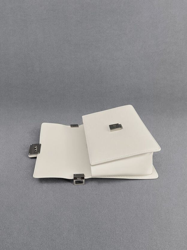Leather Shoulder Bag, White, hi-res