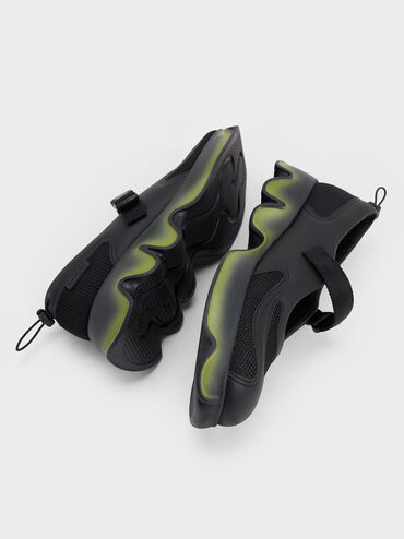 Mesh Gradient Wave Mary Jane Sneakers, Black, hi-res