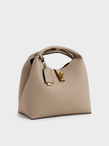Chance Turn-Lock Bucket Bag, Taupe, hi-res