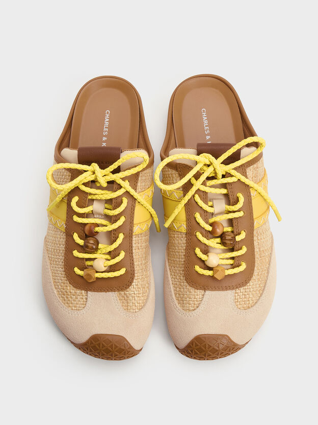 Suede Woven Slip-On Sneakers, Beige, hi-res