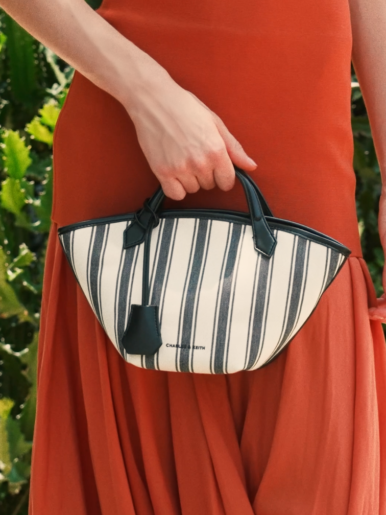 Mini Ivanna Canvas Striped Tote Bag, Noir, hi-res