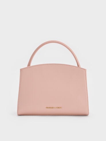 Aubrielle Checkered BeltedTop Handle Bag, Light Pink, hi-res