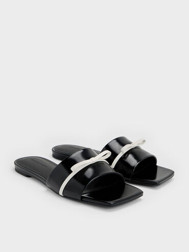Two-Tone Bow Slide Sandals, Black Box, hi-res