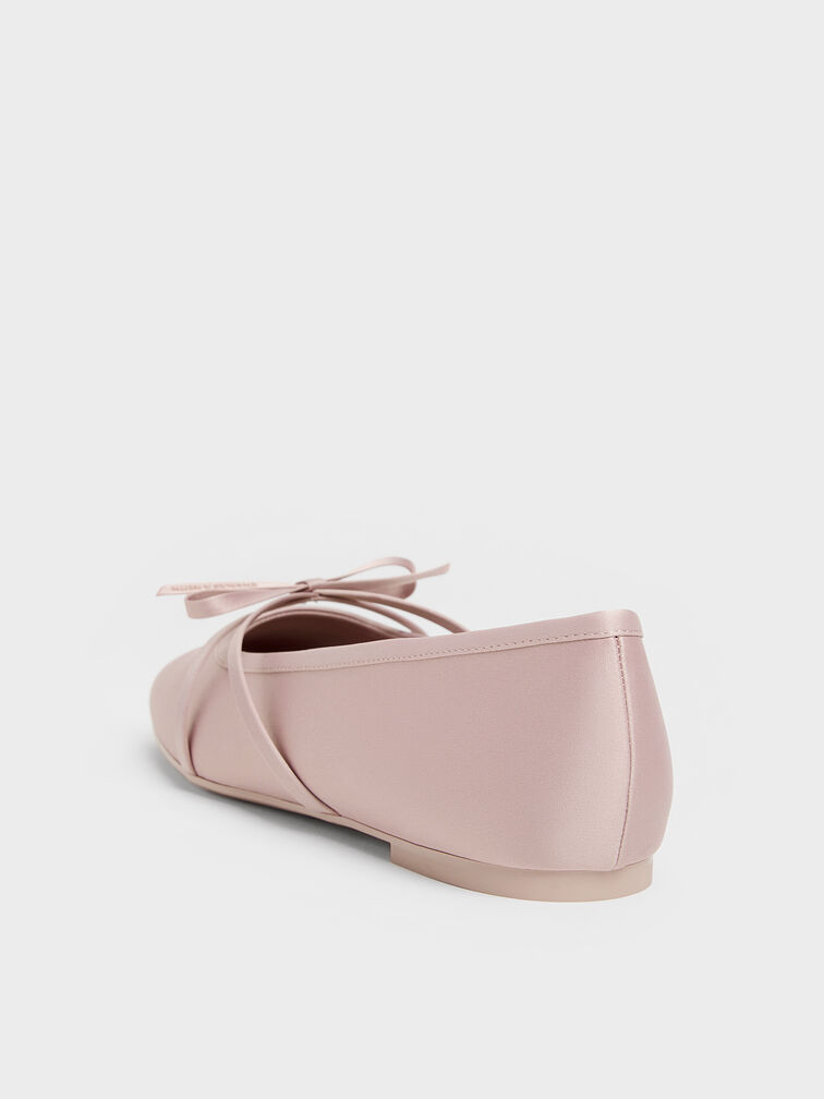 Satin Bow Ballet Flats, Pink, hi-res