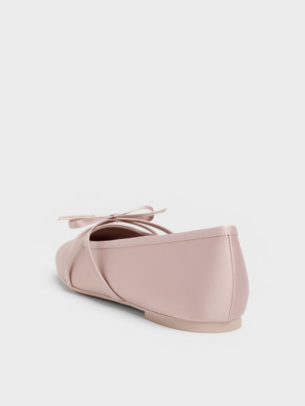 Satin Bow Ballet Flats, Pink, hi-res