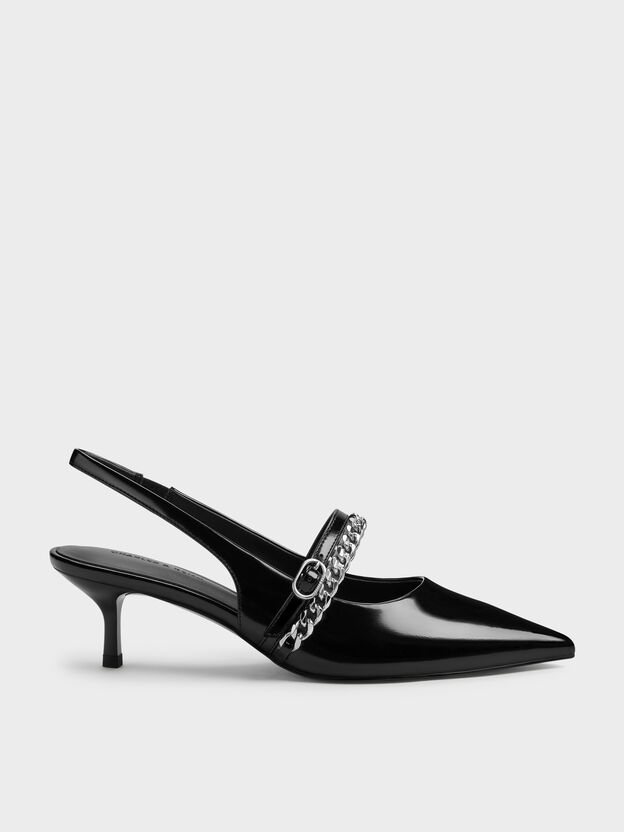 Georgie Chain Slingback Kitten Heels, Black Box, hi-res