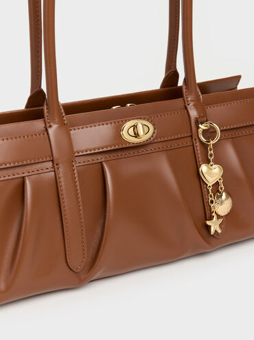 Isolde Belted Ruched Shoulder Bag, Chocolate, hi-res