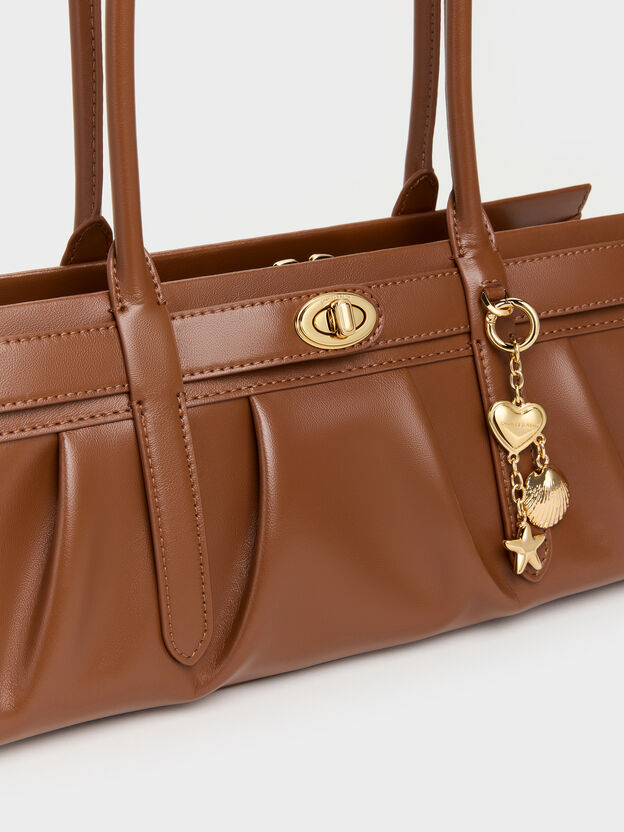 Isolde Belted Ruched Shoulder Bag, Chocolate, hi-res