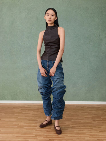 Mulligan Faux Suede & Mesh Mary Janes, Dark Brown Textured, hi-res