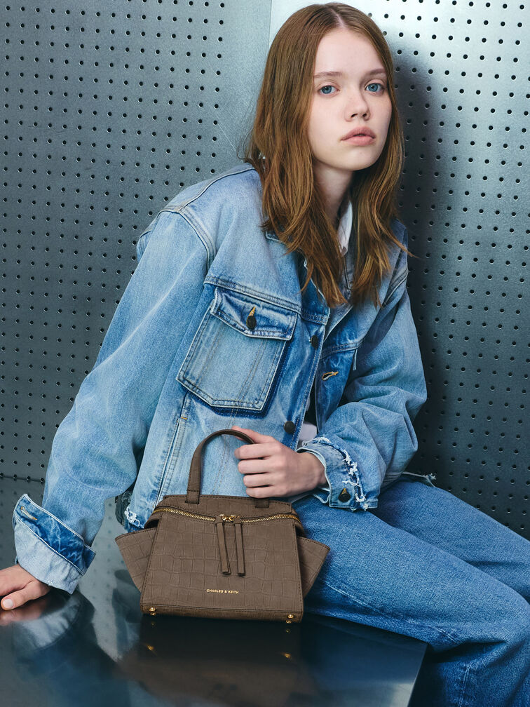 Pansy Trapeze Top Handle Bag, Stone Grey, hi-res