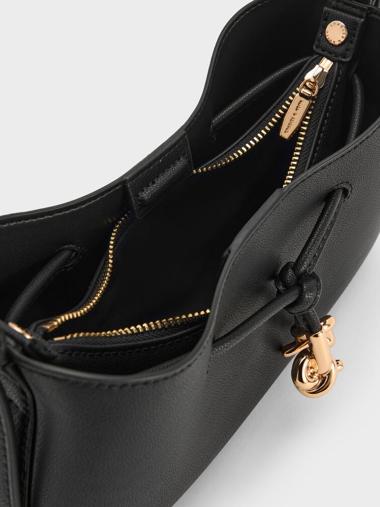 Mila Metallic-Knot Shoulder Bag, Black, hi-res