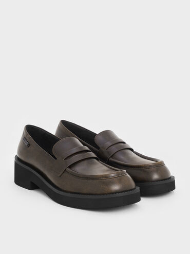 Chunky-Sole Penny Loafers, Dark Brown, hi-res