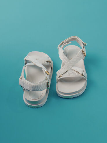 Granta Leather & Fabric Crossover Sports Sandals, White, hi-res