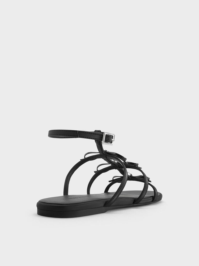 Gem-Embellished Bow T-Bar Sandals, Black, hi-res