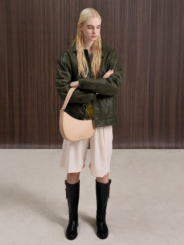 Agatha Chain-Accent Shoulder Bag, Beige, hi-res