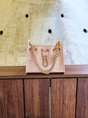 Duo Quilted Drawstring Bucket Bag, Soft Pink, hi-res