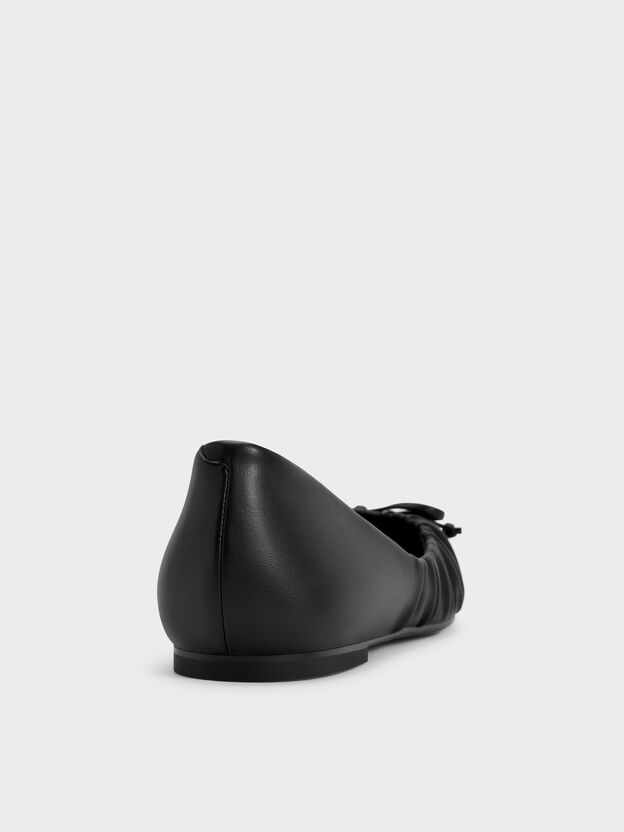 Ruched Bow Ballet Flats, Black, hi-res