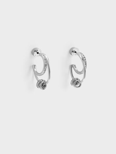 Hermione Crystal Crescent Earrings, Silver, hi-res